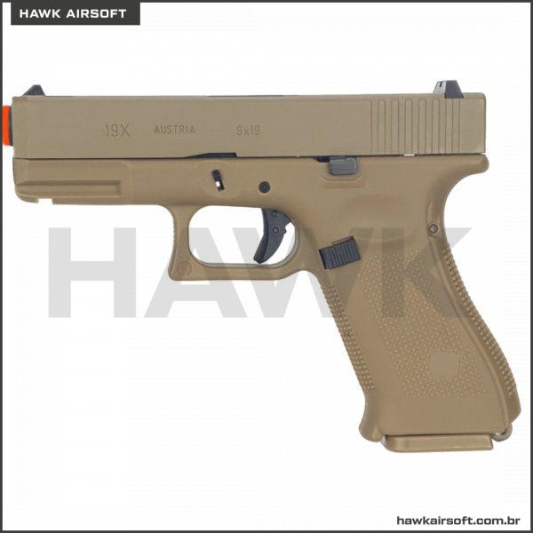 PISTOLA DE AIRSOFT GREEN GÁS GBB EAST & CRANE (E&C) GLOCK 19X TAN Hawk Airsoft